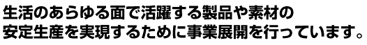 生活のあらゆる面で活躍する製品や素材の 安定生産を実現するために事業展開を行っています。